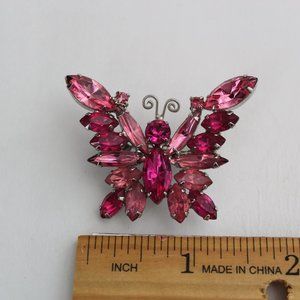 Vtg Crystal Pink Butterfly Brooch Pin Barbiecore pink Barbie